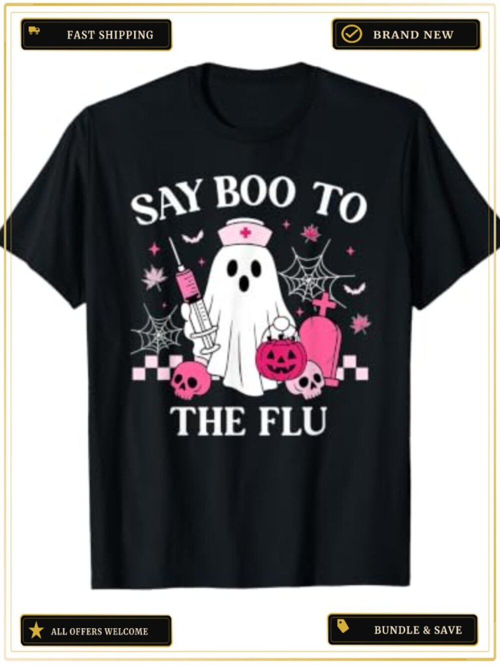 Funny Nurse Ghost Halloween Vaccine T-Shirt Retro Medical Tee